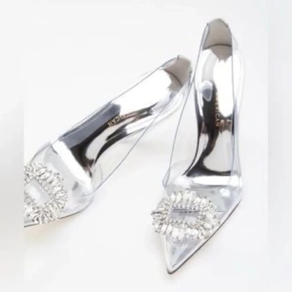 New GOOD AMERICAN CLEAR Silver Heels - Picture 6 of 13